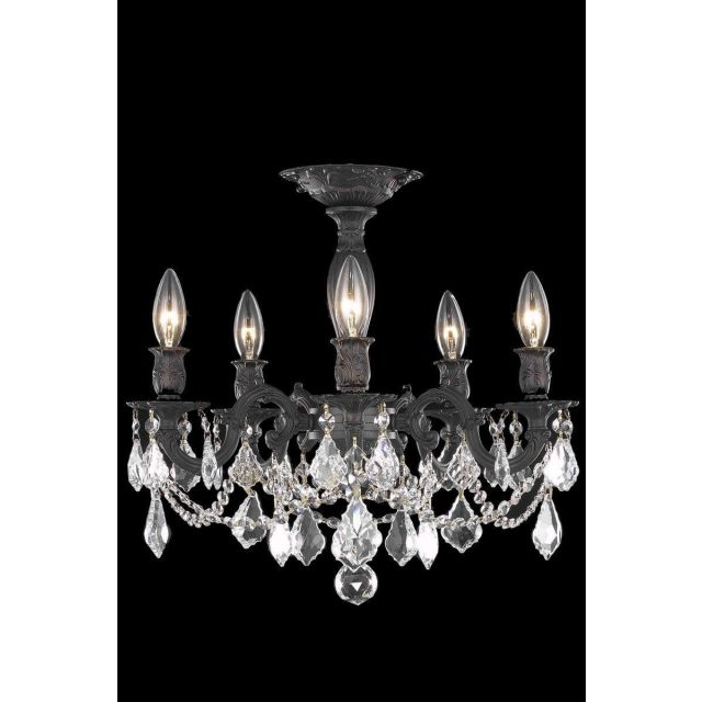 Elegant Lighting Rosalia 5 Light 18 Inch Flush Mount In Dark Bronze With Royal Cut Clear Crystal 9205F18DB/RC