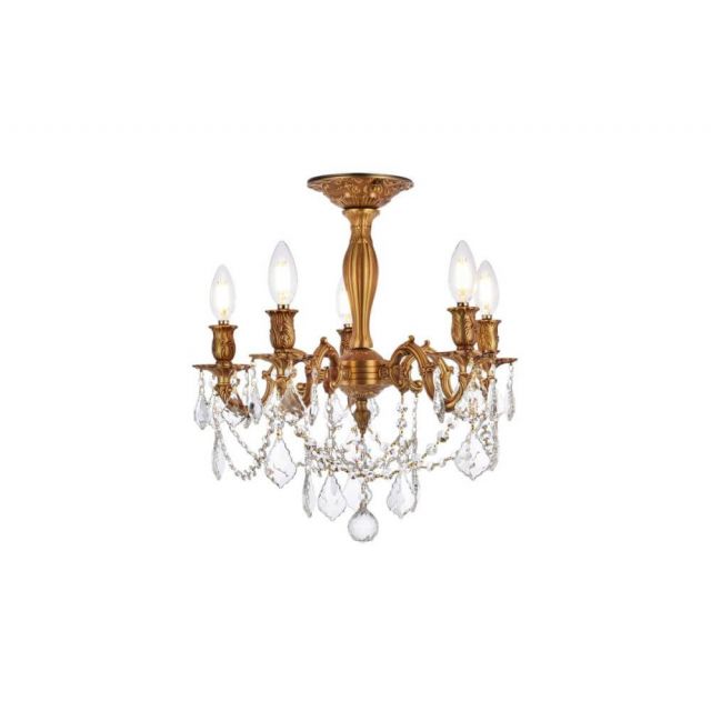 Elegant Lighting Rosalia 5 Light 18 Inch Flush Mount In French Gold With Royal Cut Clear Crystal 9205F18FG/RC
