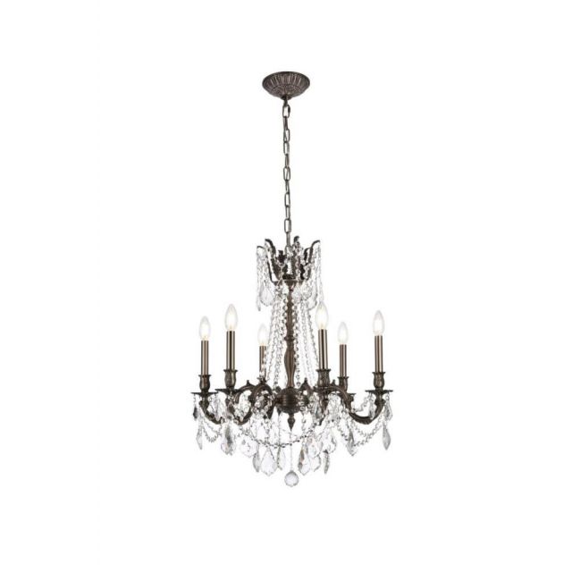 Elegant Lighting Rosalia 6 Light 23 Inch Crystal Chandelier In Pewter With Royal Cut Clear Crystal 9206D23PW/RC