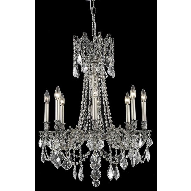 Elegant Lighting Rosalia 8 Light 24 Inch Crystal Chandelier In Pewter With Royal Cut Clear Crystal 9208D24PW/RC