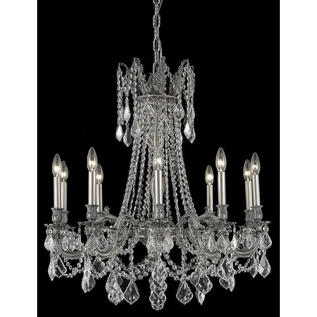 Elegant Lighting Rosalia 10 Light 28 Inch Crystal Chandelier In Pewter With Royal Cut Clear Crystal 9210D28PW/RC