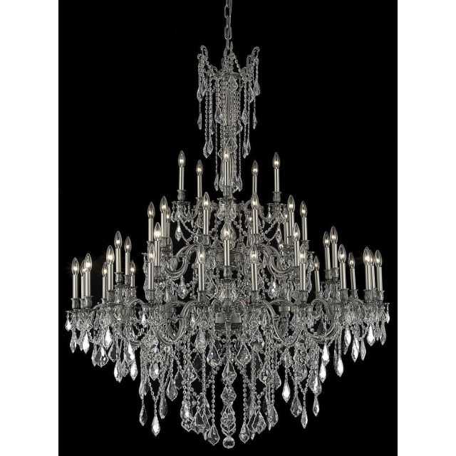 Elegant Lighting Rosalia 45 Light 54 Inch Crystal Chandelier In Pewter With Royal Cut Clear Crystal 9245G54PW/RC
