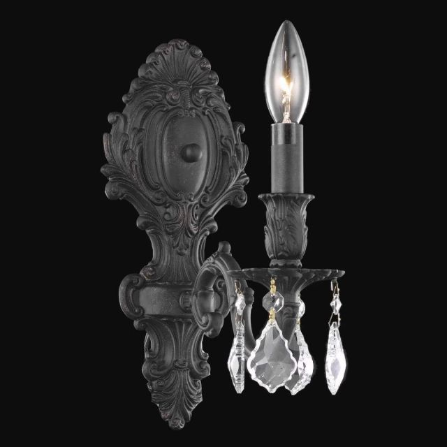 Elegant Lighting Monarch 1 Light 12 Inch Tall Wall Sconce In Dark Bronze With Royal Cut Clear Crystal 9601W5DB/RC