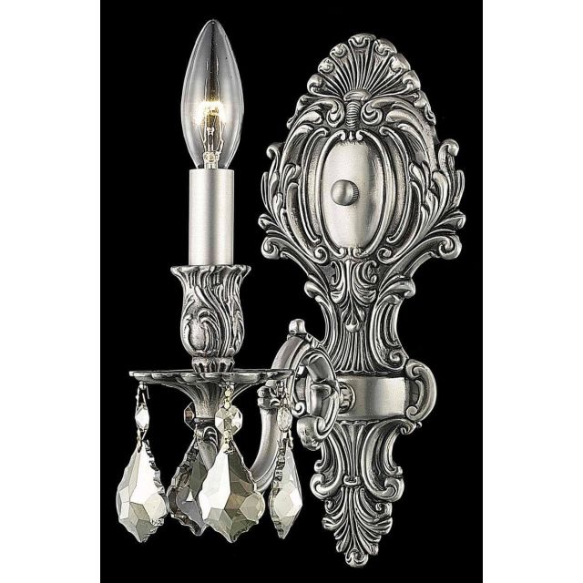 Elegant Lighting 9601W5PW-GT/RC Monarch 1 Light 12 Inch Tall Wall Sconce In Pewter With Royal Cut Golden Teak Crystal