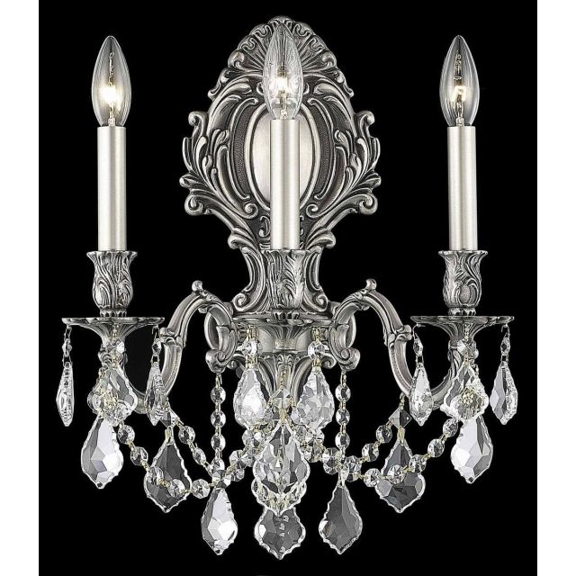 Elegant Lighting 9603W14PW/RC Monarch 3 Light 18 Inch Tall Wall Sconce In Pewter With Royal Cut Clear Crystal