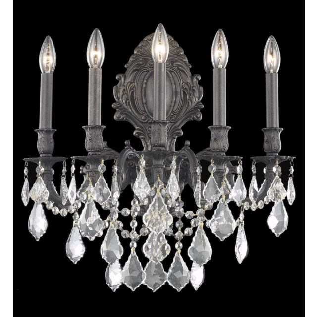 Elegant Lighting 9605W21DB/RC Monarch 5 Light 24 Inch Tall Wall Sconce In Dark Bronze With Royal Cut Clear Crystal