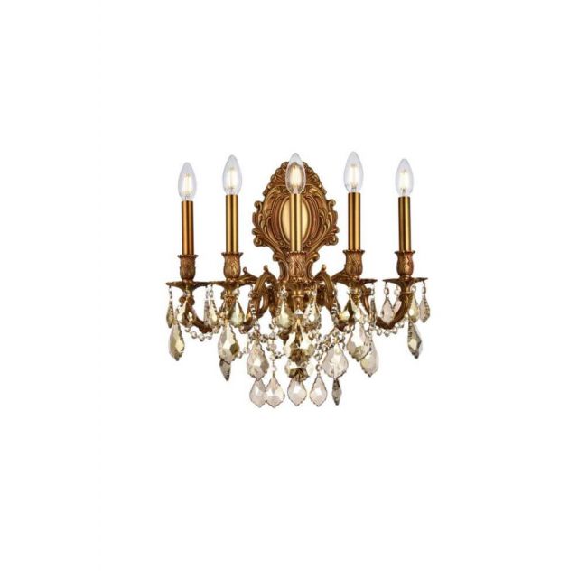Elegant Lighting 9605W21FG-GT/RC Monarch 5 Light 24 Inch Tall Wall Sconce In French Gold With Royal Cut Golden Teak Crystal