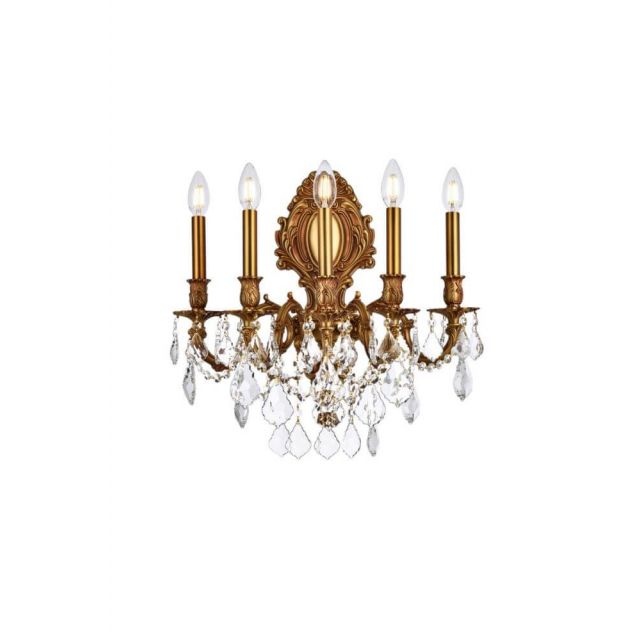 Elegant Lighting 9605W21FG/RC Monarch 5 Light 24 Inch Tall Wall Sconce In French Gold With Royal Cut Clear Crystal