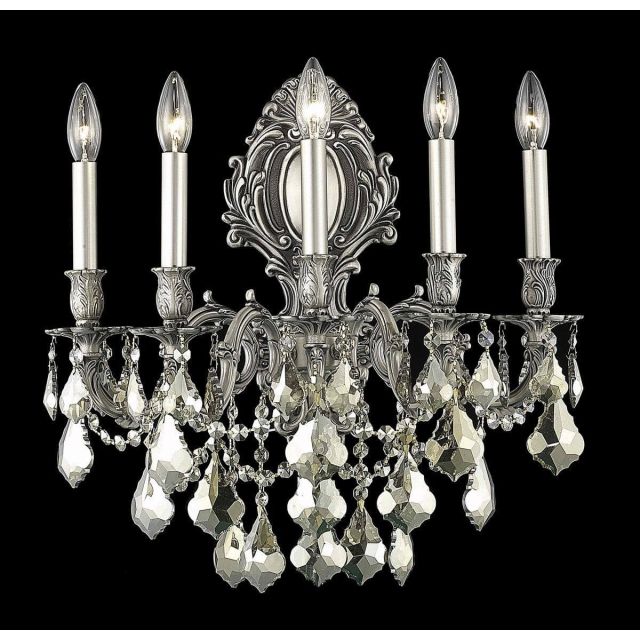 Elegant Lighting Monarch 5 Light 24 Inch Tall Wall Sconce In Pewter With Royal Cut Golden Teak Crystal 9605W21PW-GT/RC