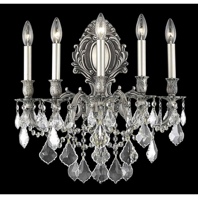 Elegant Lighting Monarch 5 Light 24 Inch Tall Wall Sconce In Pewter With Royal Cut Clear Crystal 9605W21PW/RC