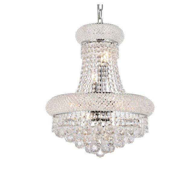 Elegant Lighting V1800D16C/RC Primo 8 Light 16 Inch Pendant In Chrome With Royal Cut Clear Crystal