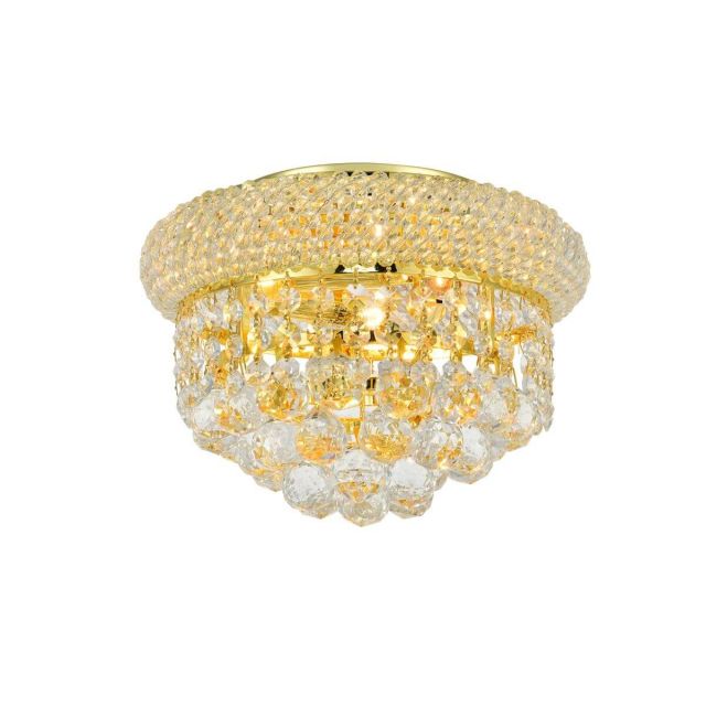 Elegant Lighting Primo 3 Light 10 Inch Flush Mount In Gold With Royal Cut Clear Crystal V1800F10G/RC