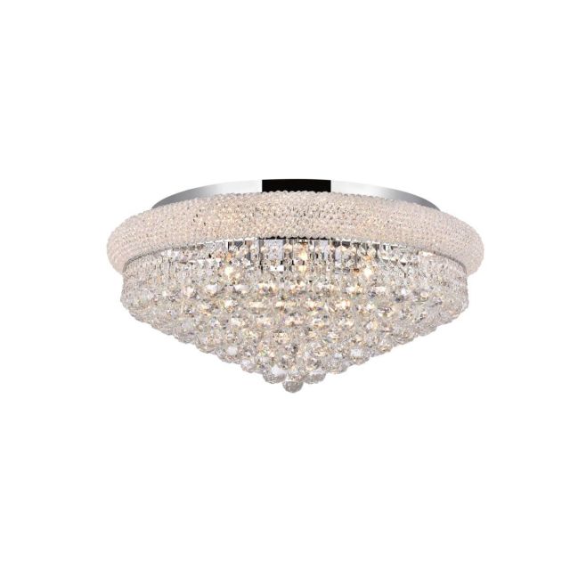 Elegant Lighting V1800F28C/RC Primo 15 Light 28 Inch Flush Mount In Chrome With Royal Cut Clear Crystal