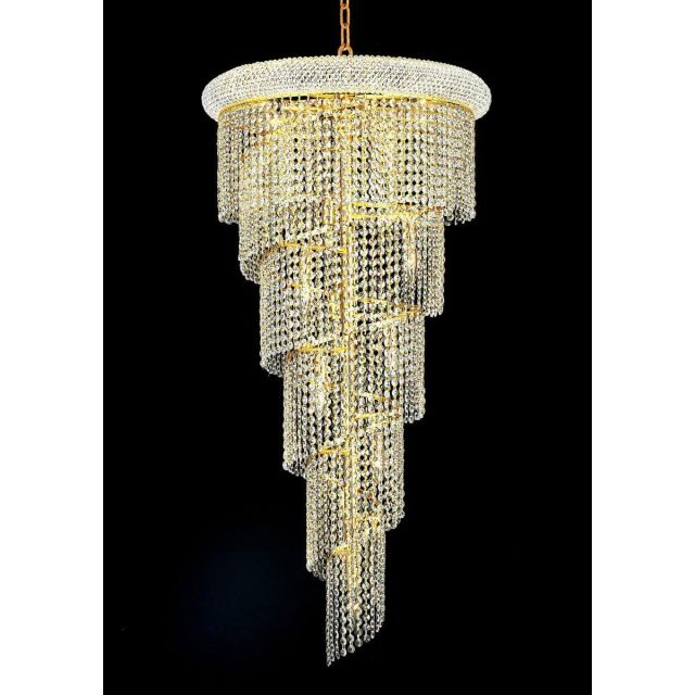 Elegant Lighting Spiral 18 Light 22 Inch Chandelier In Gold With Royal Cut Clear Crystal V1801SR22G/RC