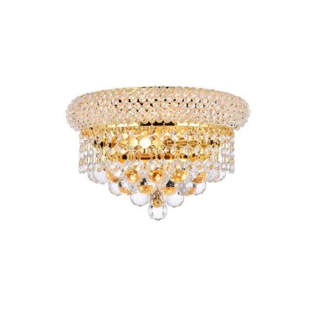 Elegant Lighting V1802W12G/RC Primo 2 Light 12 inch Wide Wall Sconce In Gold With Royal Cut Clear Crystal
