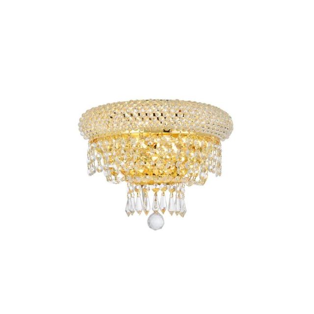 Elegant Lighting V1803W12G/RC Primo 2 Light 8 Inch Tall Wall Sconce In Gold With Royal Cut Clear Crystal