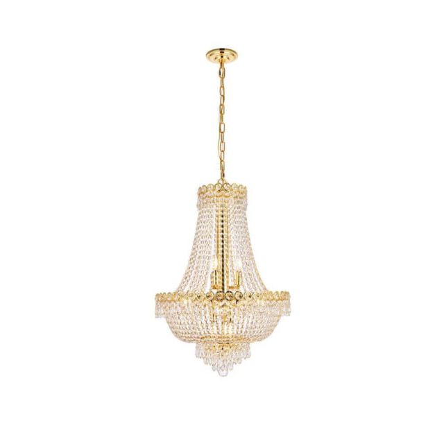 Elegant Lighting V1900D20G/RC Century 12 Light 20 Inch Crystal Chandelier In Gold With Royal Cut Clear Crystal