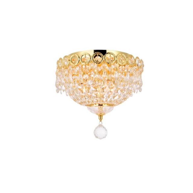 Elegant Lighting Century 3 Light 10 Inch Flush Mount In Gold With Royal Cut Clear Crystal V1900F10G/RC