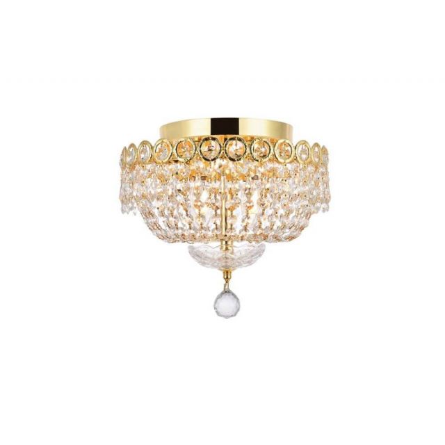 Elegant Lighting Century 4 Light 12 Inch Flush Mount In Gold With Royal Cut Clear Crystal V1900F12G/RC