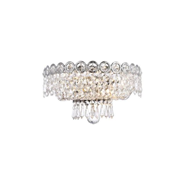 Elegant Lighting V1900W12C/RC Century 2 Light 12 inch Wide Wall Sconce In Chrome With Royal Cut Clear Crystal