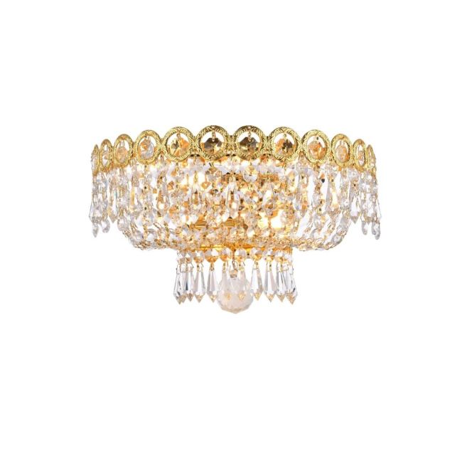 Elegant Lighting V1900W12G/RC Century 2 Light 12 inch Wide Wall Sconce In Gold With Royal Cut Clear Crystal