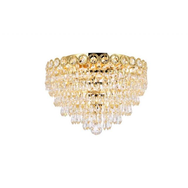 Elegant Lighting Century 4 Light 14 Inch Flush Mount In Gold With Royal Cut Clear Crystal V1902F14G/RC