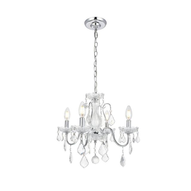 Elegant Lighting V2015D17C/RC St. Francis 4 Light 17 Inch Pendant In Chrome With Royal Cut Clear Crystal