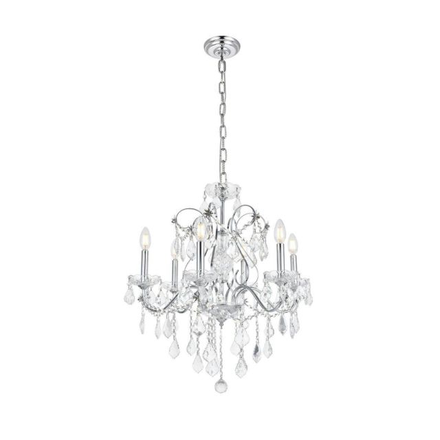 Elegant Lighting V2015D24C/RC St. Francis 6 Light 24 Inch Crystal Chandelier In Chrome With Royal Cut Clear Crystal