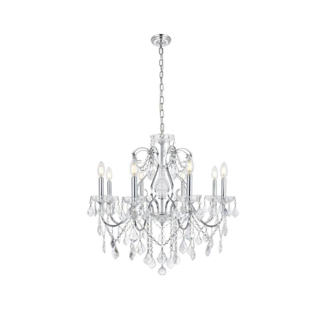 Elegant Lighting V2015D26C/RC St. Francis 8 Light 26 Inch Crystal Chandelier In Chrome With Royal Cut Clear Crystal