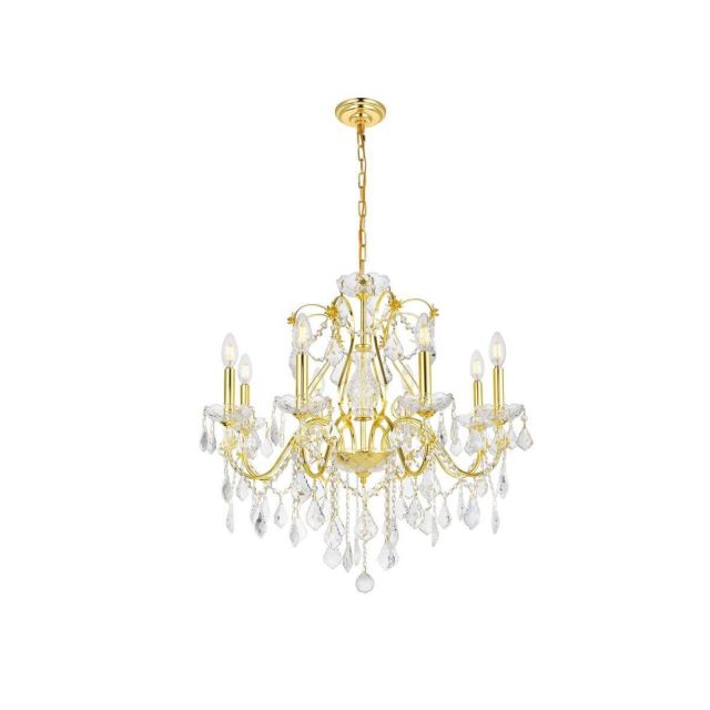 Elegant Lighting V2015D26G/RC St. Francis 8 Light 26 Inch Crystal Chandelier In Gold With Royal Cut Clear Crystal