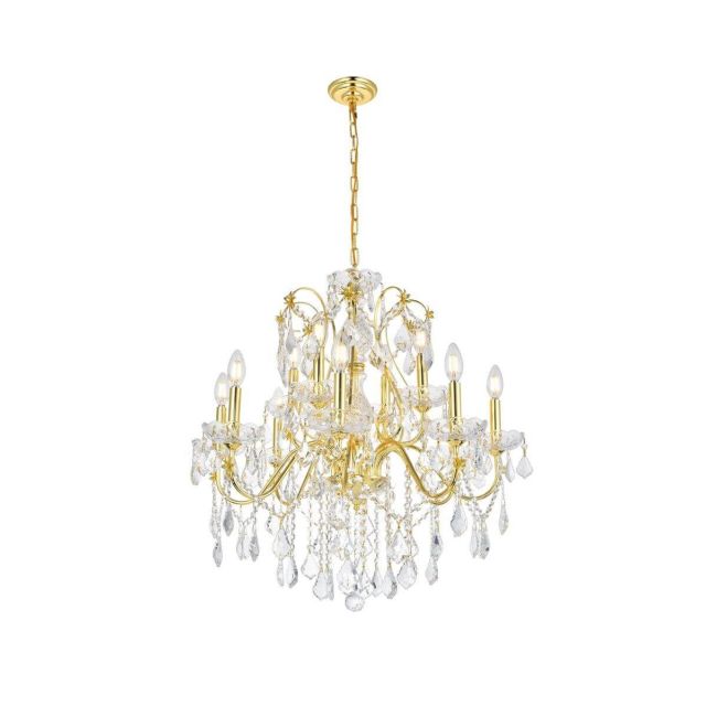 Elegant Lighting V2015D28G/RC St. Francis 12 Light 28 Inch Crystal Chandelier In Gold With Royal Cut Clear Crystal