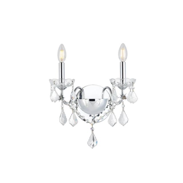 Elegant Lighting V2015W2C/RC St. Francis 2 Light 15 Inch Tall Crystal Wall Sconce In Chrome With Royal Cut Clear Crystal