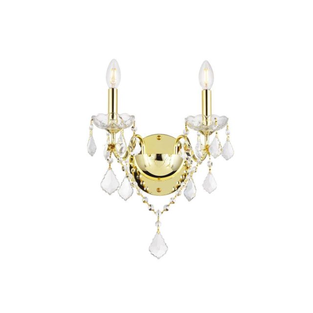 Elegant Lighting St. Francis 2 Light 15 Inch Tall Crystal Wall Sconce In Gold With Royal Cut Clear Crystal V2015W2G/RC