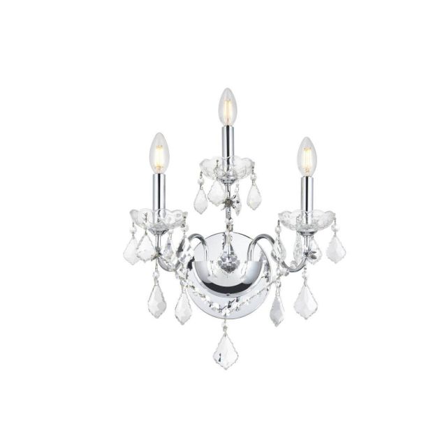 Elegant Lighting V2015W3C/RC St. Francis 3 Light 17 Inch Tall Crystal Wall Sconce In Chrome With Royal Cut Clear Crystal