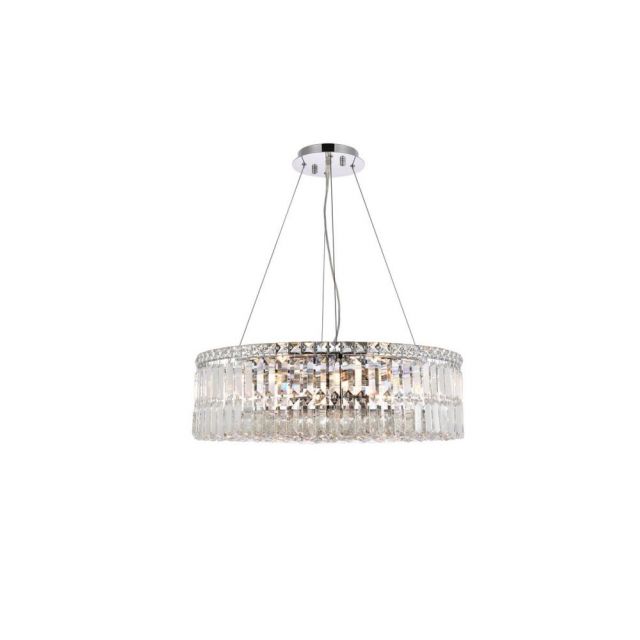 Elegant Lighting V2030D24C/RC Maxime 12 Light 24 Inch Crystal Chandelier In Chrome With Royal Cut Clear Crystal