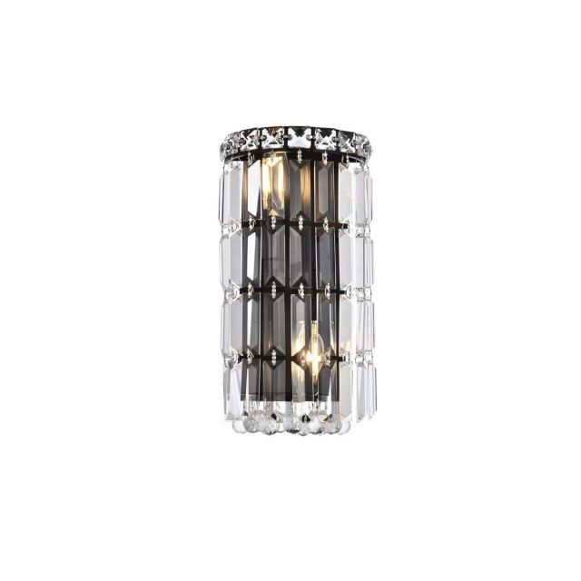 Elegant Lighting V2030W6BK/RC Maxime 2 Light 12 Inch Tall Wall Sconce in Black with Royal Cut Clear Crystal