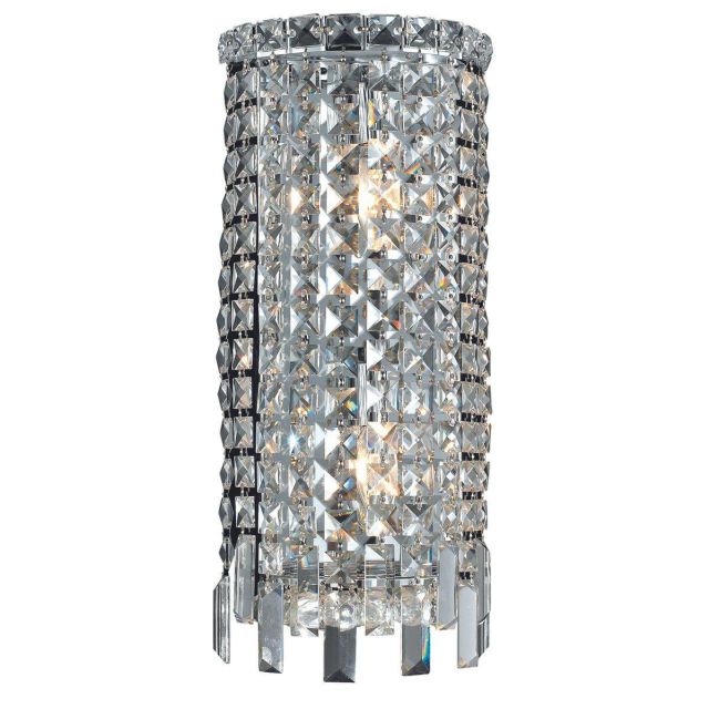 Elegant Lighting V2031W8C/RC Maxime 2 Light 18 Inch Tall Wall Sconce In Chrome With Royal Cut Clear Crystal