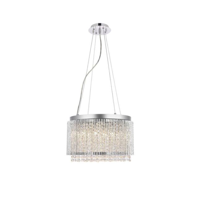 Elegant Lighting Influx 10 Light 16 Inch Crystal Pendant In Chrome With Royal Cut Clear Crystal V2092D16C/RC