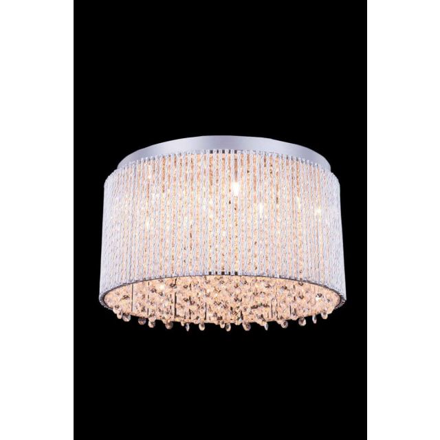 Elegant Lighting Influx 10 Light 16 Inch Crystal Flush Mount In Chrome With Royal Cut Clear Crystal V2092F16C/RC