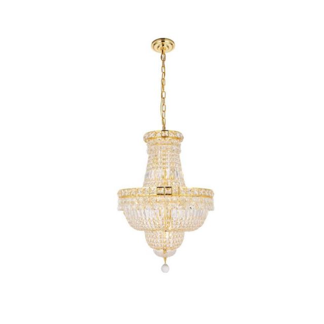 Elegant Lighting V2528D18G/RC Tranquil 12 Light 18 Inch Pendant In Gold With Royal Cut Clear Crystal