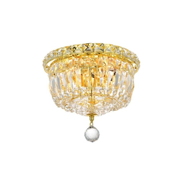 Elegant Lighting Tranquil 4 Light 10 Inch Flush Mount In Gold With Royal Cut Clear Crystal V2528F10G/RC