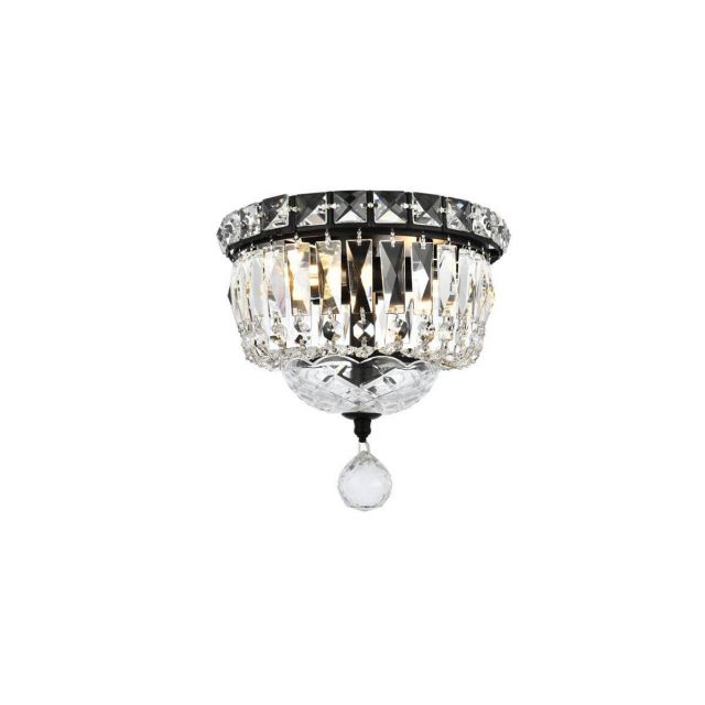 Elegant Lighting V2528F8BK/RC Tranquil 2 Light 8 Inch Flush Mount in Black with Royal Cut Clear Crystal