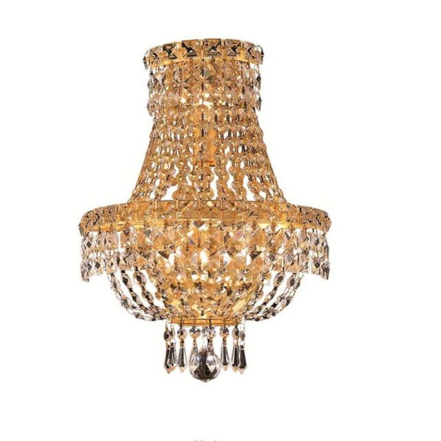 Elegant Lighting V2528W12G/RC Tranquil 3 Light 17 Inch Tall Wall Sconce In Gold With Royal Cut Clear Crystal