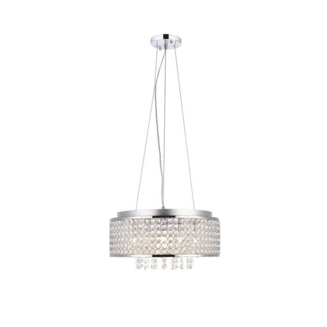 Elegant Lighting Amelie 6 Light 16 Inch Crystal Pendant In Chrome With Royal Cut Clear Crystal V2914D16C/RC