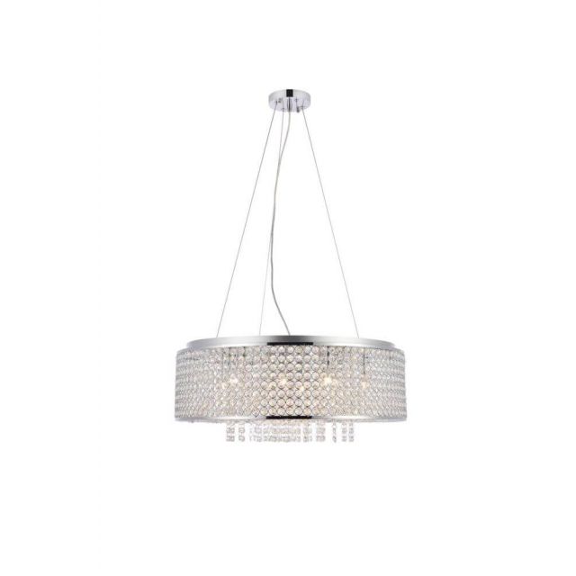 Elegant Lighting Amelie 10 Light 24 Inch Crystal Pendant In Chrome With Royal Cut Clear Crystal V2914D24C/RC