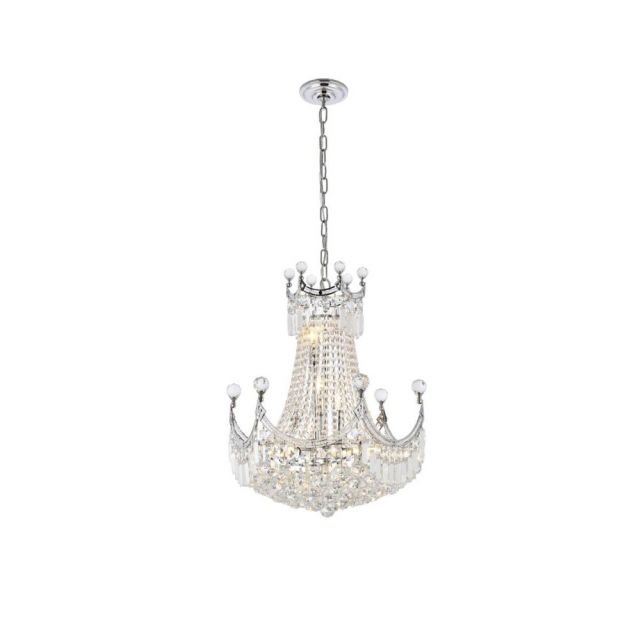 Elegant Lighting V8949D20C/RC Corona 9 Light 20 Inch Crystal Chandelier In Chrome With Royal Cut Clear Crystal