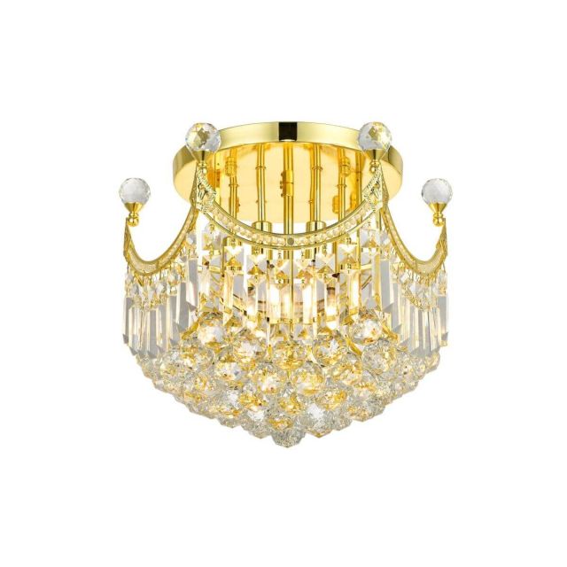 Elegant Lighting V8949F16G/RC Corona 6 Light 16 Inch Flush Mount In Gold With Royal Cut Clear Crystal