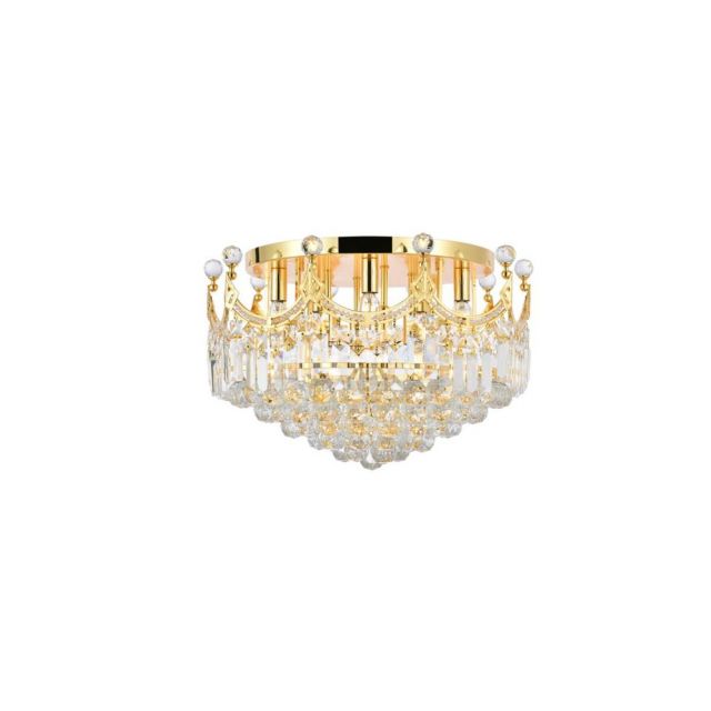Elegant Lighting V8949F20G/RC Corona 9 Light 20 Inch Flush Mount In Gold With Royal Cut Clear Crystal