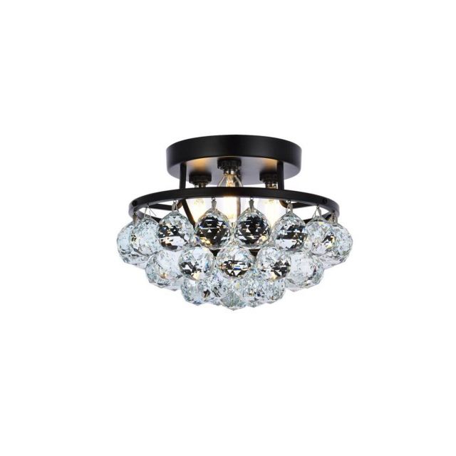 Elegant Lighting Corona 3 Light 10 Inch Flush Mount in Black with Royal Cut Clear Crystal V9805F10BK/RC