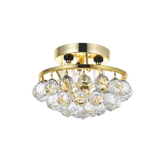 Elegant Lighting Corona 3 Light 10 Inch Crystal Flush Mount In Gold With Royal Cut Clear Crystal V9805F10G/RC